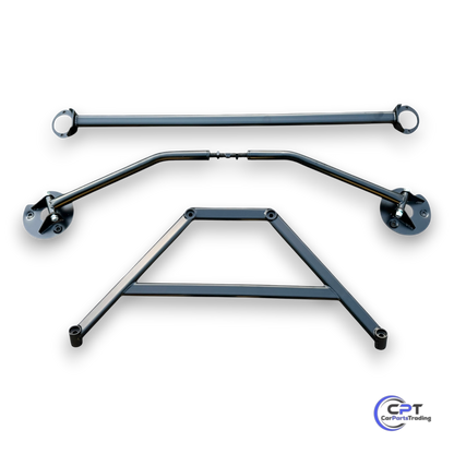 Domstreben-Set für BMW E30 – bestehend aus vorderer, hinterer und unterer Domstrebe zur Verstärkung von Achsen und Karosserie, für 4- & 6-Zylinder Limousine