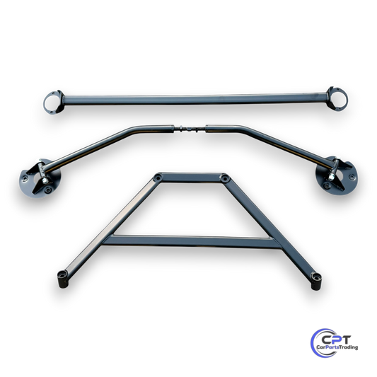 Domstreben-Set für BMW E30 – bestehend aus vorderer, hinterer und unterer Domstrebe zur Verstärkung von Achsen und Karosserie, für 4- & 6-Zylinder Limousine