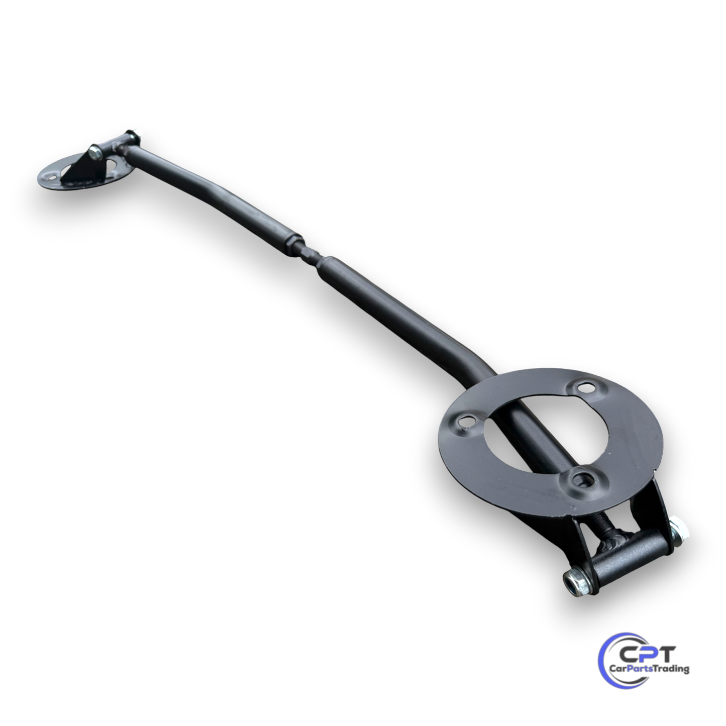 Detailansicht der längenverstellbaren Domstrebe für BMW E36 – 3-fach verstellbar für exakte Passform im Motorraum