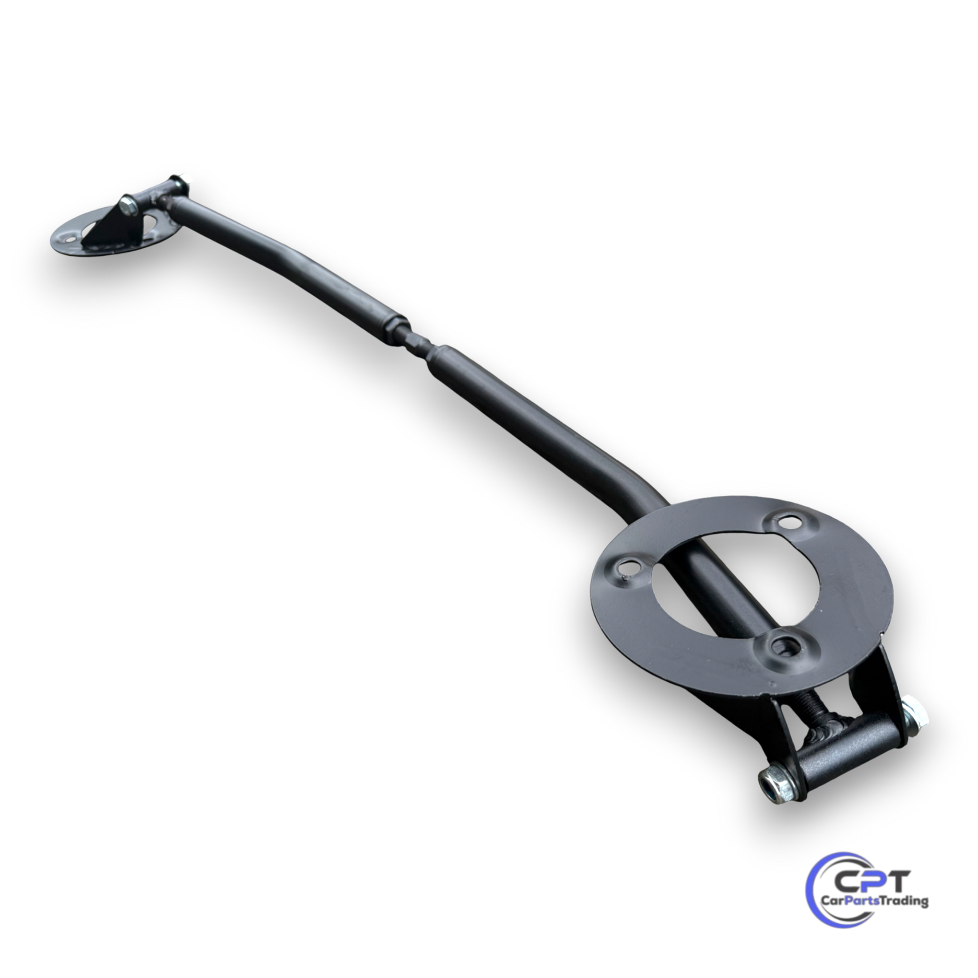 Detailansicht der längenverstellbaren Domstrebe für BMW E36 – 3-fach verstellbar für exakte Passform im Motorraum