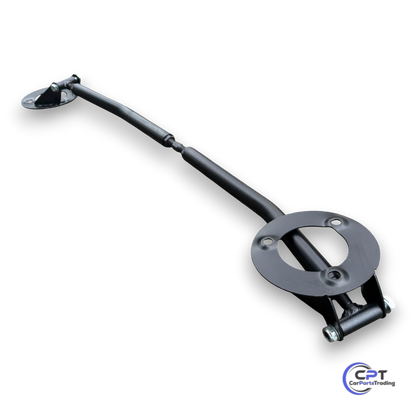 Detailansicht der längenverstellbaren Domstrebe für BMW E36 – 3-fach verstellbar für exakte Passform im Motorraum