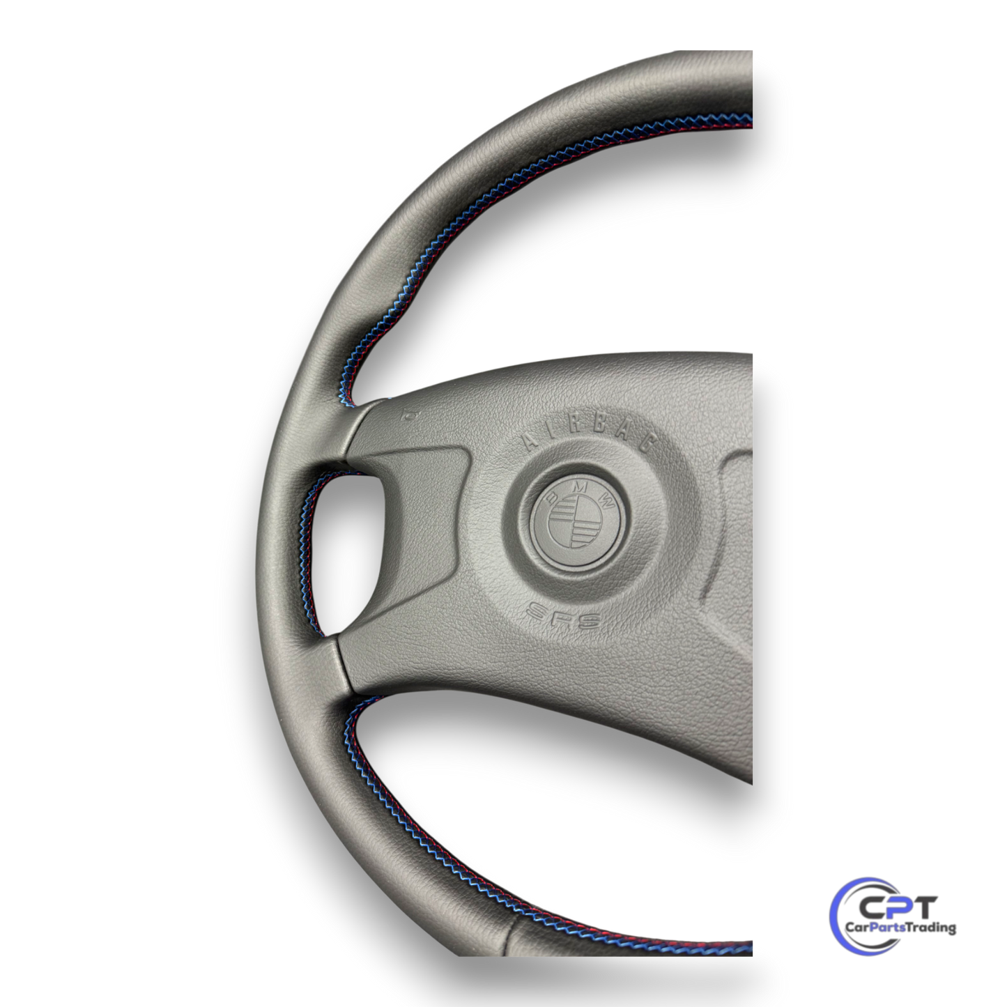 BMW M-Technik Sportlenkrad mit Airbag, neu bezogen in Schwarz mit M-Naht für Oldtimer-Modelle
